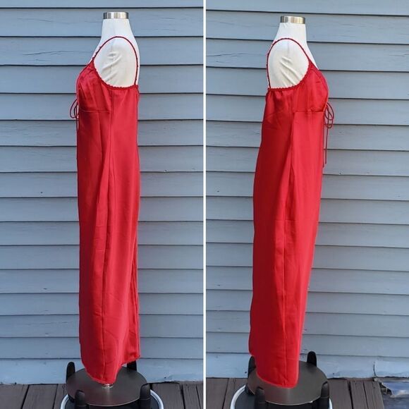 Vintage 90s y2k Red Sexy Satin Polyester Lingerie Boudoir Robe Cover Nightgown - Picture 2 of 5